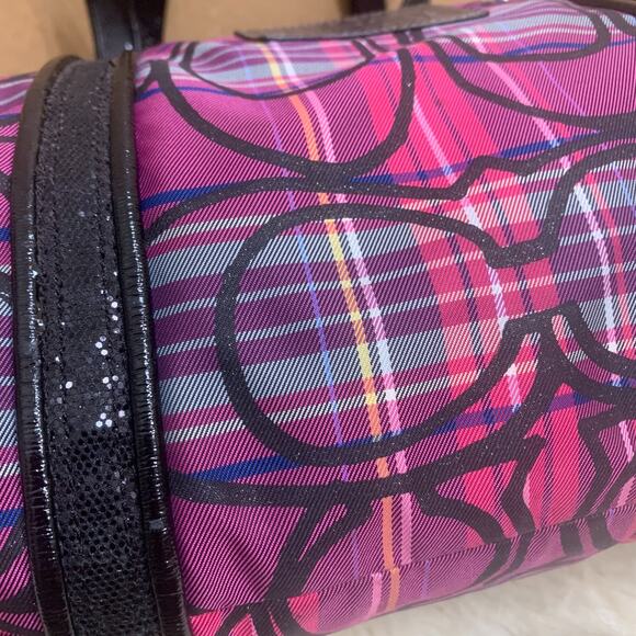 COACH POPPY Purple/Pink Tartan Plaid Glitter Outline Signature GLAM Tote #14360 - Picture 10 of 16